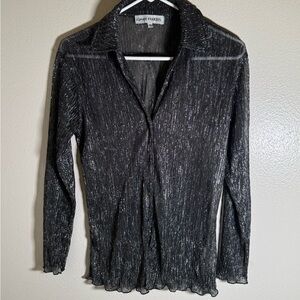 Almost Famous Black Shimmery Button-Front Long Sleeve Top